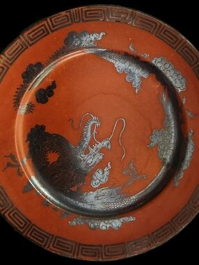 Floral Nippon Studio Vintage Hand Painted Dragon Dish 7.5"